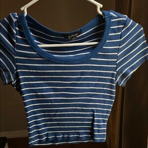 Self Esteem Blue and White Crop Top Short Sleeve